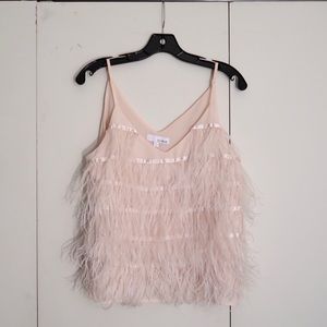 Ostrich Feather cream tank top